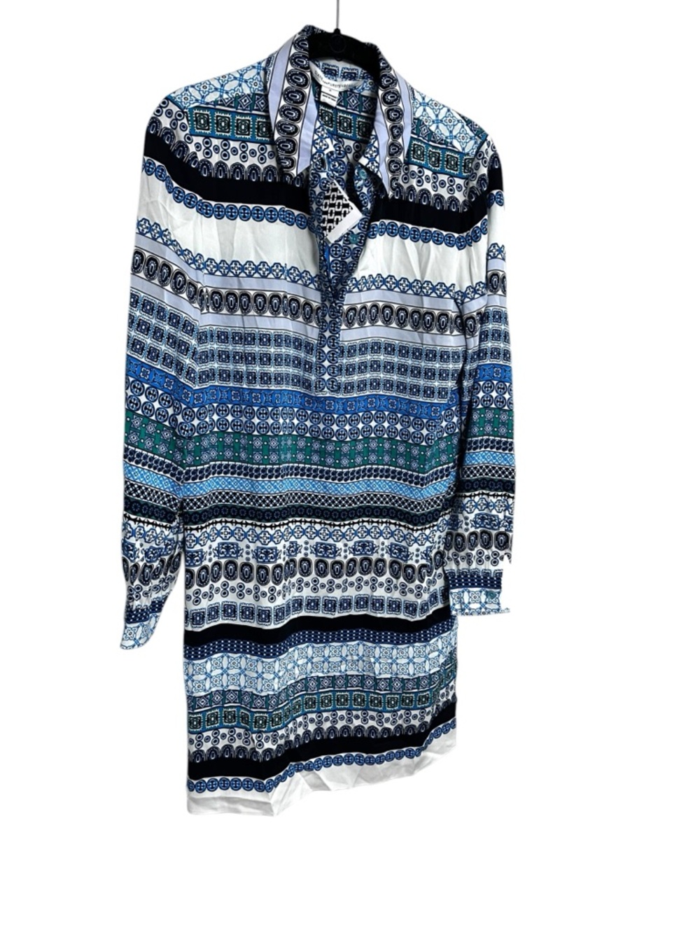 DIANE VON FURSTENBERG DVF Seanna Silk Shirt Dress Blue Print Size 6 NWT